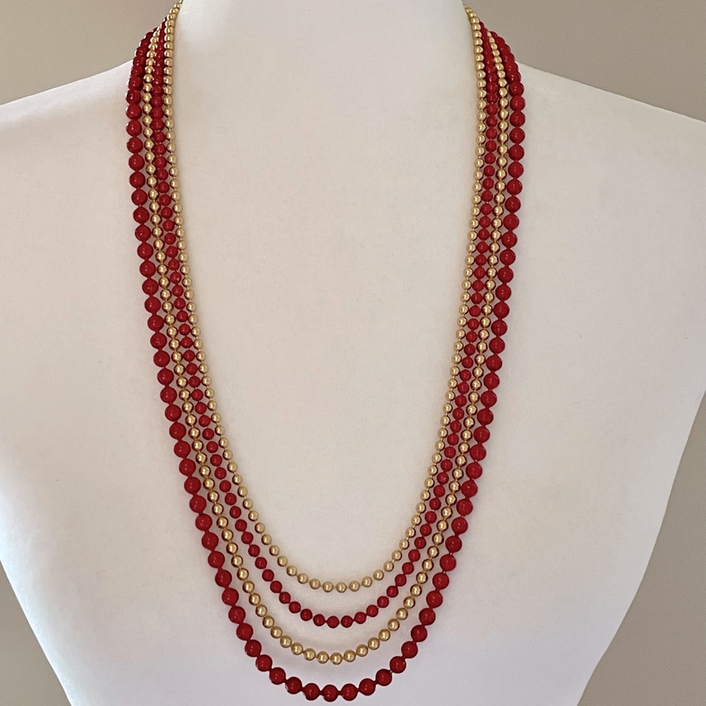 Vintage Georgiou Gold/Red speckled Beaded Necklace